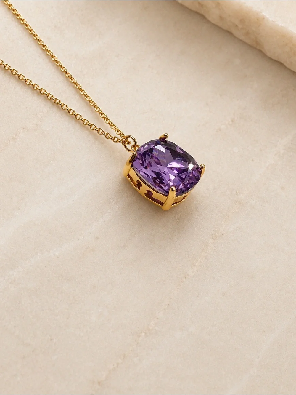 Tory Burch Gold Tone Purple Crystal Pendant Necklace Adjustable Chai